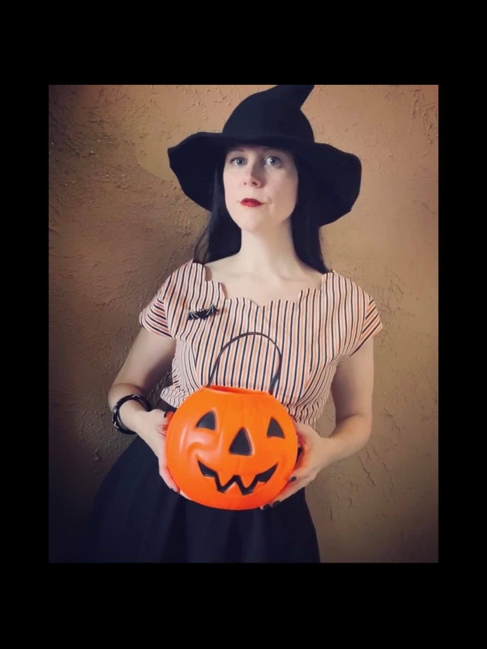 Handmade Halloween Orange Black White Stripes Cotton Scalloped Blouse